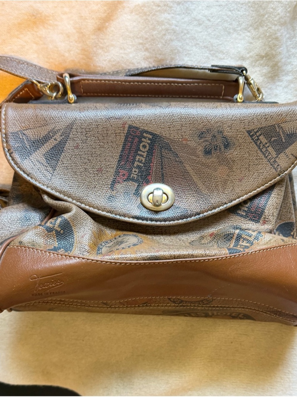 Vintage Texier Paris Travel Print Crossbody Bag Made France - Picture 3 of 11